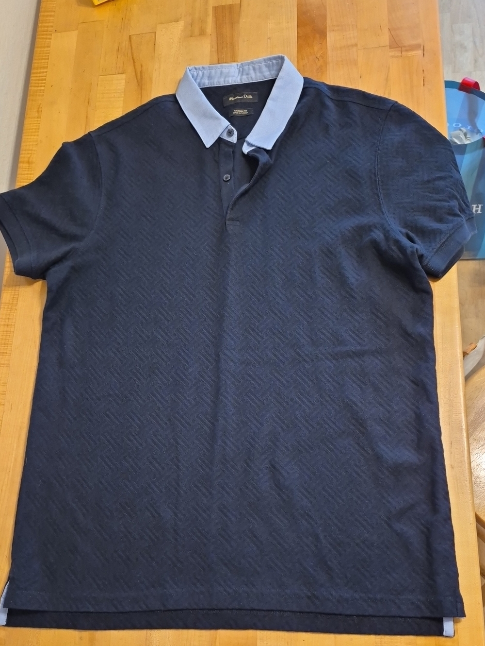 Massimo Dutti Casual Fit Navy Blue Short Sleeve Polo